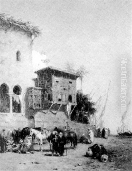 An Arabian Coastal Landscape With Buildings And Figures - view 1