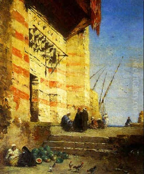 Marchands De Pasteques Et Promeneurs Aux Abords Du Port - view 1