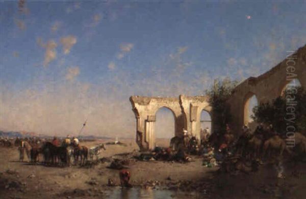 Arab Travellers Resting By Ruins - view 1