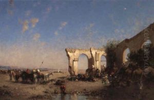 Arab Travellers Resting By Ruins