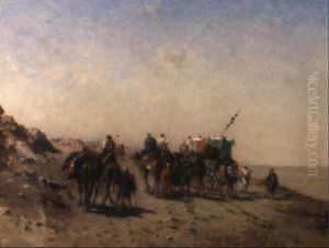 An Arab Caravan by Narcisse Berchere