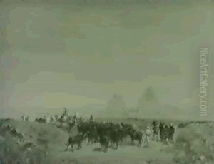 Caravane Devant Les Pyramides by Narcisse Berchere