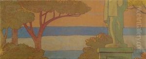 Kustenlandschaft Mit Statue by Emile Berchmans