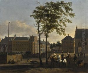 The Hague, A View Of The Plaats And The Buitenhof, With An Elegant Hawking Party by Gerrit Adriaensz Berckheyde