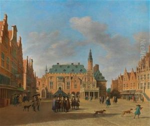 The Grote Markt In Haarlem With The Town Hall by Gerrit Adriaensz Berckheyde