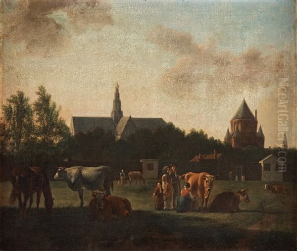 Cattle And Figures Outside Haarlem - view 1