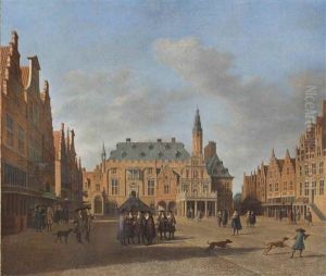 The Grote Markt, Haarlem, Looking West, With The Town Hall And Figures Conversing In The Market Square by Gerrit Adriaensz Berckheyde