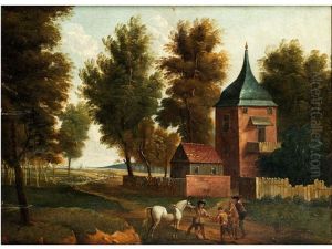 Landschaft Mit Behelmten Turmgebaude