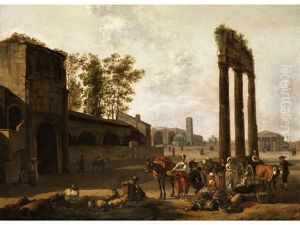 Ideale Romische Stadtlandschaft Mit Reicher Figurenstaffage by Gerrit Adriaensz Berckheyde