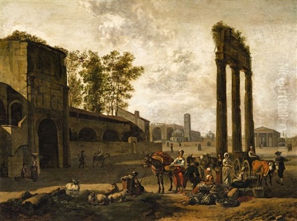 Architectural Capriccio With Market Scene - view 1