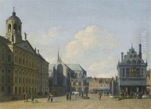 Amsterdam, A View Of The Dam Square In The Late Afternoon Looking North, With The Town Hall On The Left, The Nieuwe Kerk Beyond It, And The Waag To The Right