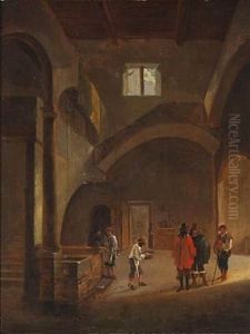 Church Interior With People At A Well
