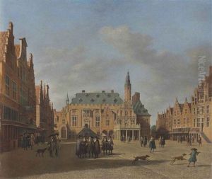 A View Of The Townhall Of Haarlem, With Figures Conversing On The Market Square by Gerrit Adriaensz Berckheyde