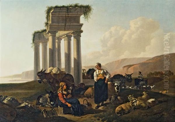 Landschaft Mit Frauen Und Viehherde Vor Einer Ruine - view 1