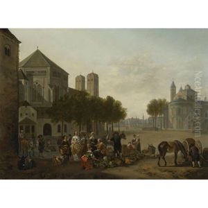 Cologne, A Capriccio View Of The Churches Of Sankt Gereon And Sankt Aposteln, With A Market Scene In The Foreground