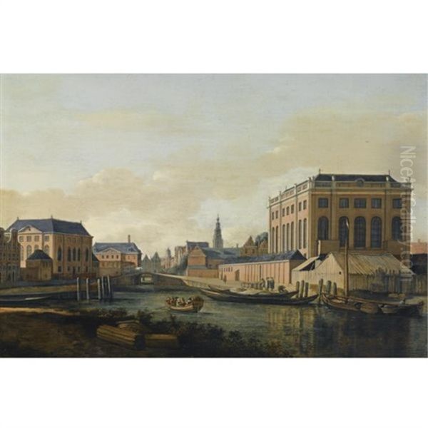 Amsterdam: A View Of The Portuguese And The Grote Synagogue, With Figures In A Boat On The Muidergracht, The Tower Of The Zuiderkerk And The Town Hall In The Distance - view 1