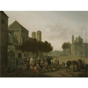 Cologne: A Capriccio View Of The Churches Of Sankt Gereon And Sankt Aposteln, With A Market Scene In The Foreground