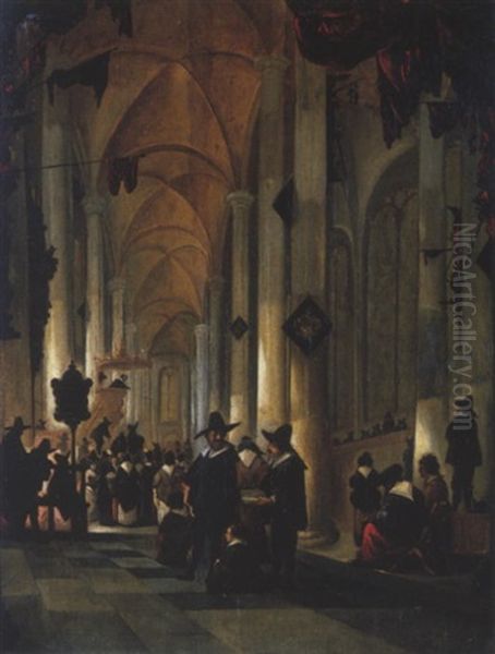 Kircheninterieur Mit Zahlreichen Personen - view 1