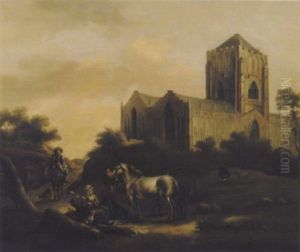 Gotische Kirche In Landschaft Mit Schimmel Und Staffagefiguren by Gerrit Adriaensz Berckheyde