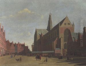 Der Platz Vor Der St. Bavo - Kirche In Haarlem Mit Zahlreichen Staffagefiguren by Gerrit Adriaensz Berckheyde