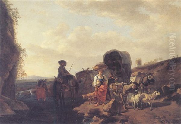An Italianate Landscape With A Peasant Family Fording A Stream - view 1