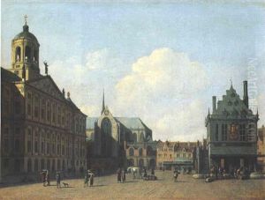 La Place Du Dam A Amsterdam Avec Le Stadhuis, La Nieuwekerk Et Le Waag by Gerrit Adriaensz Berckheyde