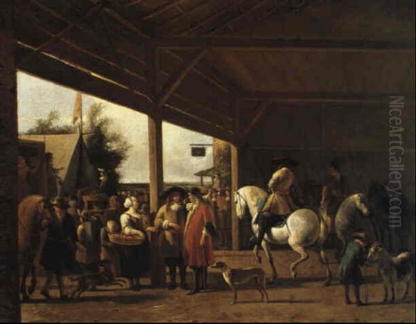 Cavaliers And Other Figures At A Market - view 1