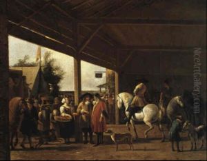 Cavaliers And Other Figures At A Market by Gerrit Adriaensz Berckheyde