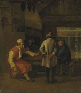 Men Drinking In An Interior by Job Adriaensz Berckheyde