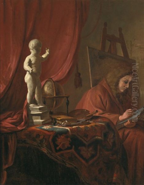 Ein Kunstler In Seinem Atelier Zeichnend - view 1