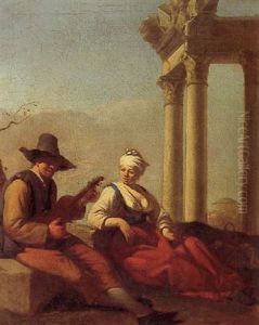 A Couple Making Music, Seated In A Landscape With Ruins by Job Adriaensz Berckheyde