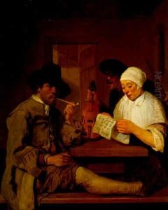 An Interior With A Smoker, A Musician And A Woman Reading A Paper An Interior With A Smoker, A Musician And A Woman Reading A Paper