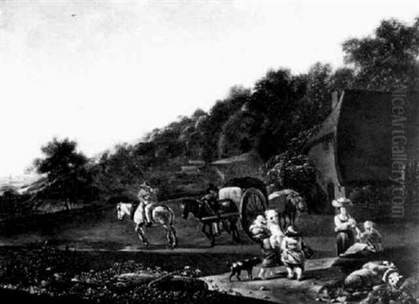 Peasants Meeting On A Country Road By A Horse And Cart - view 1