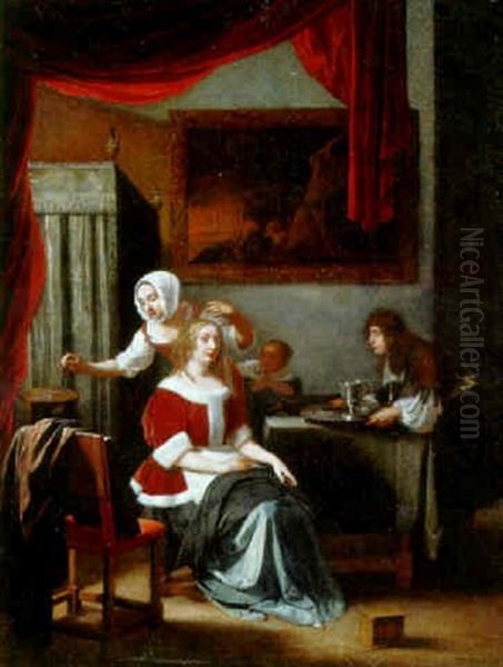 A Maid Dressing A Lady - view 1