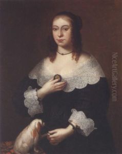 Portrait Of A Lady Wearing A Black Dress And Playing With A Dog