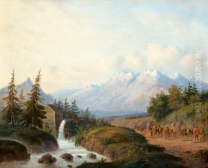 A Mountain Landscape With A Watermill by Carl Eduard Ahrendts