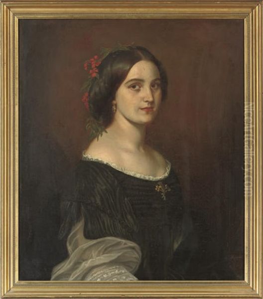 Portrait Of A Lady In A Black Dress With Lace Trim - view 1