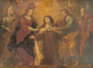 La Virgen Y San Jose Imponiendo El Collar A Santa Teresa