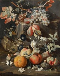 Fruchte Und Blumen Auf Einer Steinplatte