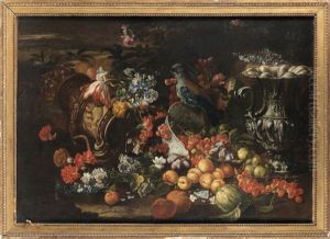 Nature Morte Aux Fruits, Oiseau Et Orfevrerie