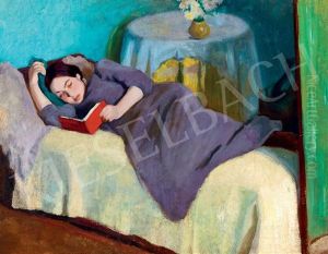 Firl Reading On The Sofa (woman Reading) by Robert Bereny