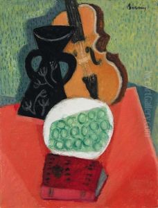 Still Life With Grapes And Violin by Robert Bereny