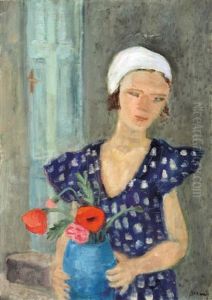 Little Girl With Poppies by Robert Bereny
