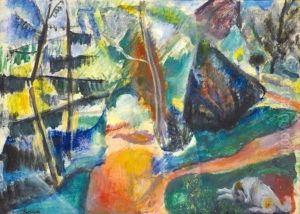 Landscape (detail Of A Park With Pluto, The Saint Bernard Dog) by Robert Bereny