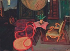Room Interior With Red Thornet Chair by Robert Bereny
