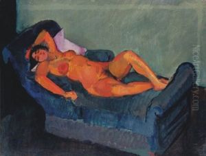 Reclining Lady In Sofa by Robert Bereny