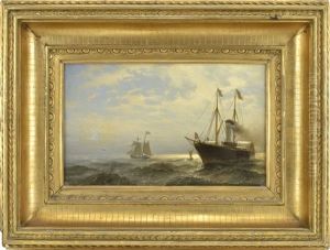 Marint Motiv Med Angbat Och Segelbat