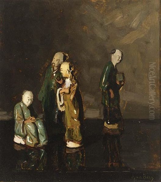 A Still Life With Chinese Porcelain Figures (+ Portrait Of A Girl, Verso) - view 1