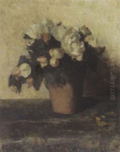 A Flower Still Life With Roses by Ans Van Den Berg