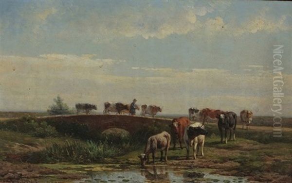 Hirte Mit Seinen Kuhen In Einer Gewasserlandschaft - view 1